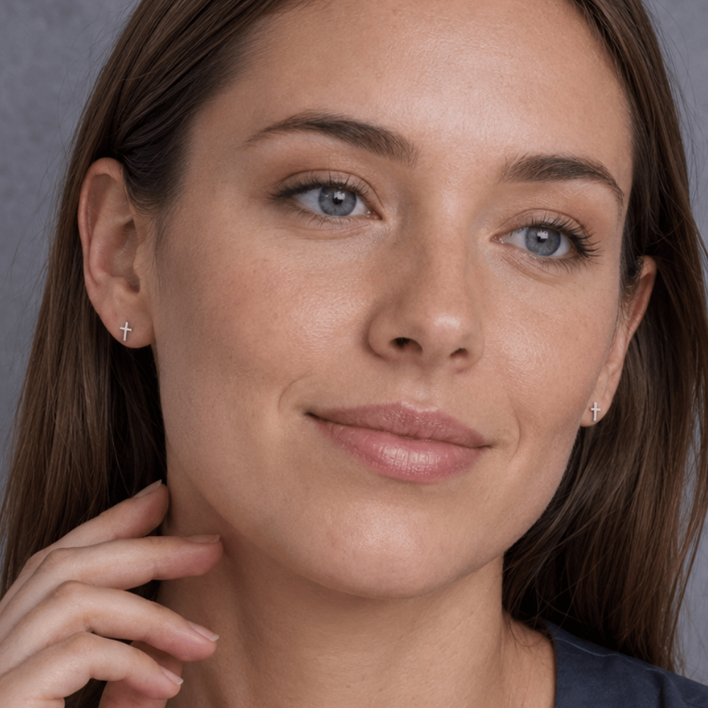 Small Polished Cross Stud Earrings