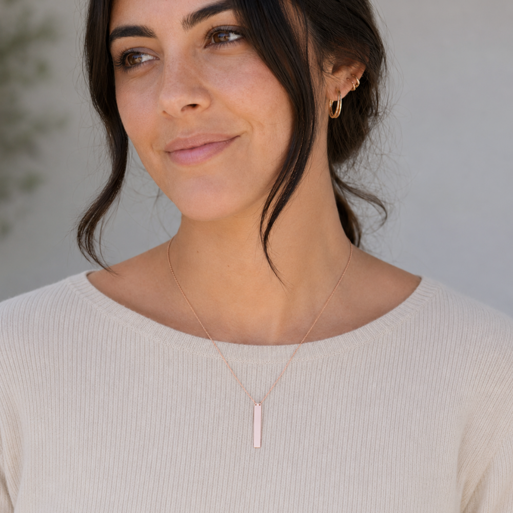 16" + 2" 14 Karat Rose Gold Plated Vertical Bar Drop Necklace
