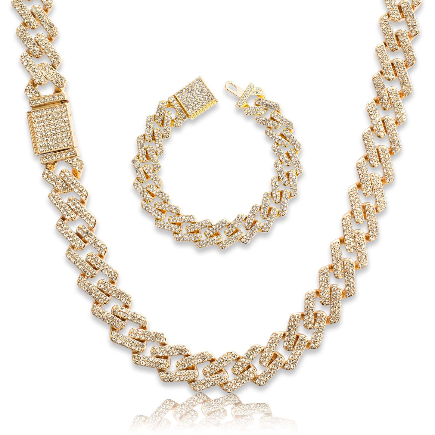 Iced Out Prong Cuban Chain & Bracelet - 13mm