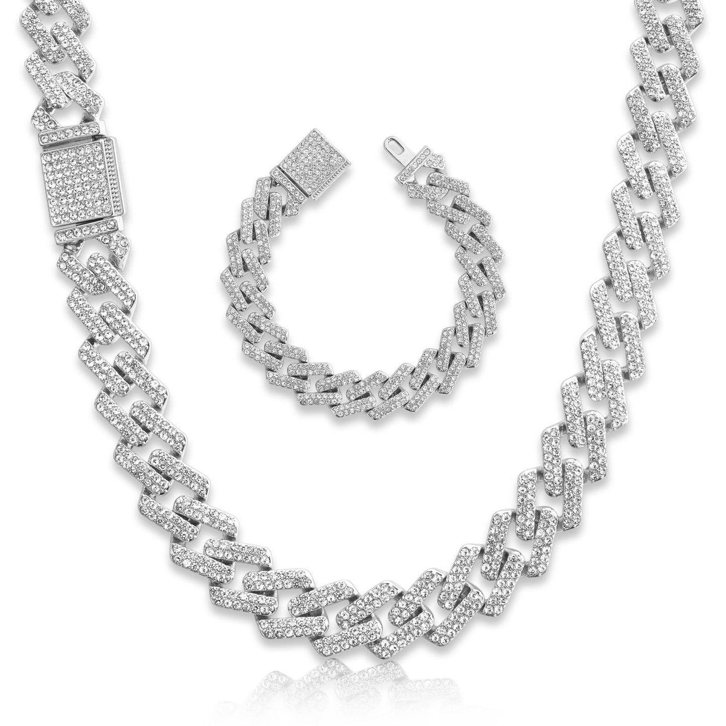 Iced Out Prong Cuban Chain & Bracelet - 13mm