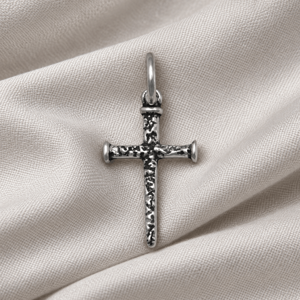 Small Oxidized Cross of Nails Pendant