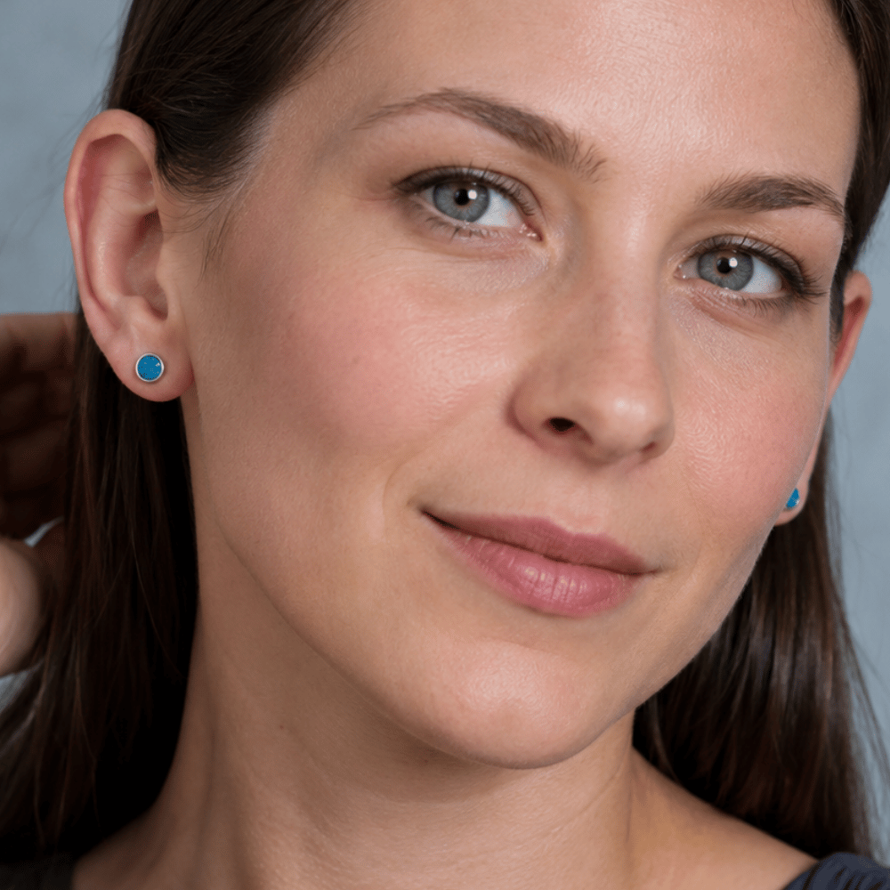 Oxidized 5.5mm Turquoise Chip Inlay Stud Earrings