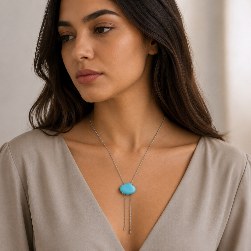 20" + 2" Stainless Steel Imitation Turquoise Bolo Necklace