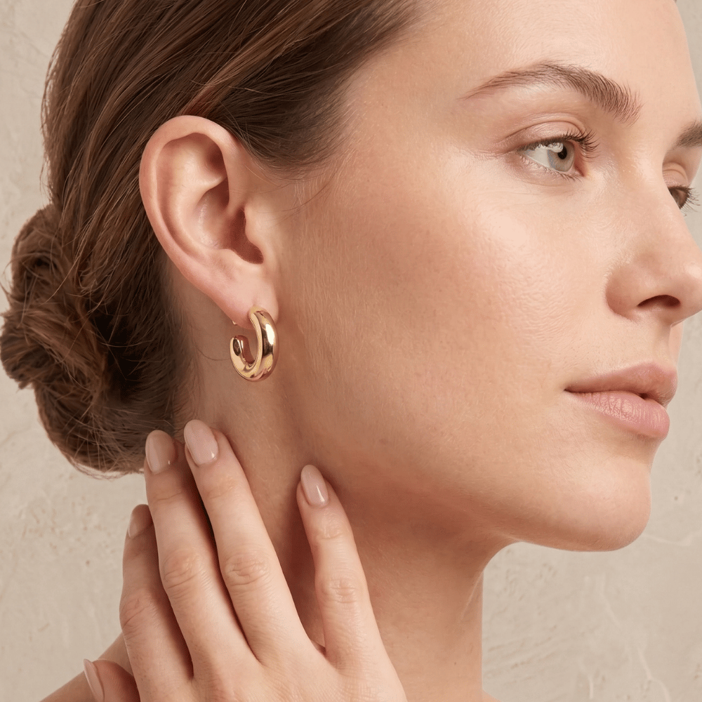 Gold Tone Chunky Fashion Hoop Ball Post Earrings