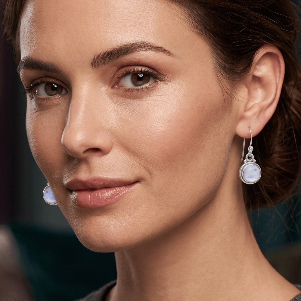 Round Moonstone French Wire Earrings