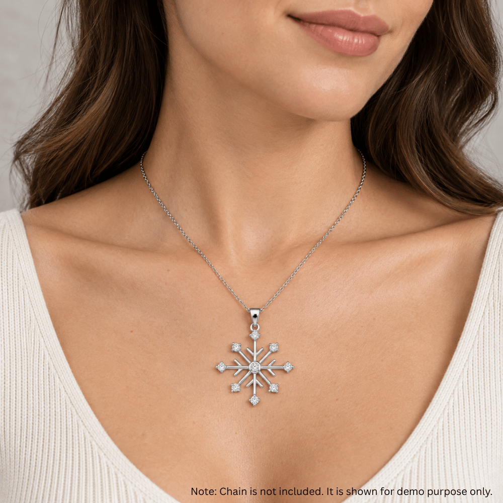 Rhodium Plated 8 Point CZ Snowflake Pendant