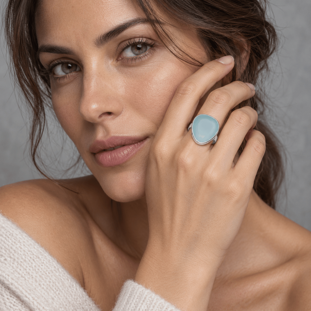 Freeform Sea Green Chalcedony Ring