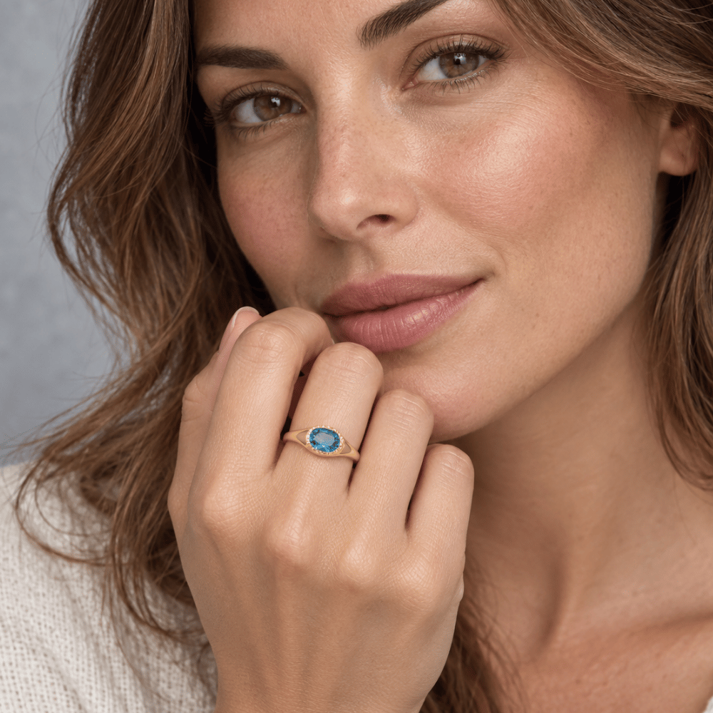 14 Karat Gold Plated Blue Topaz Ring