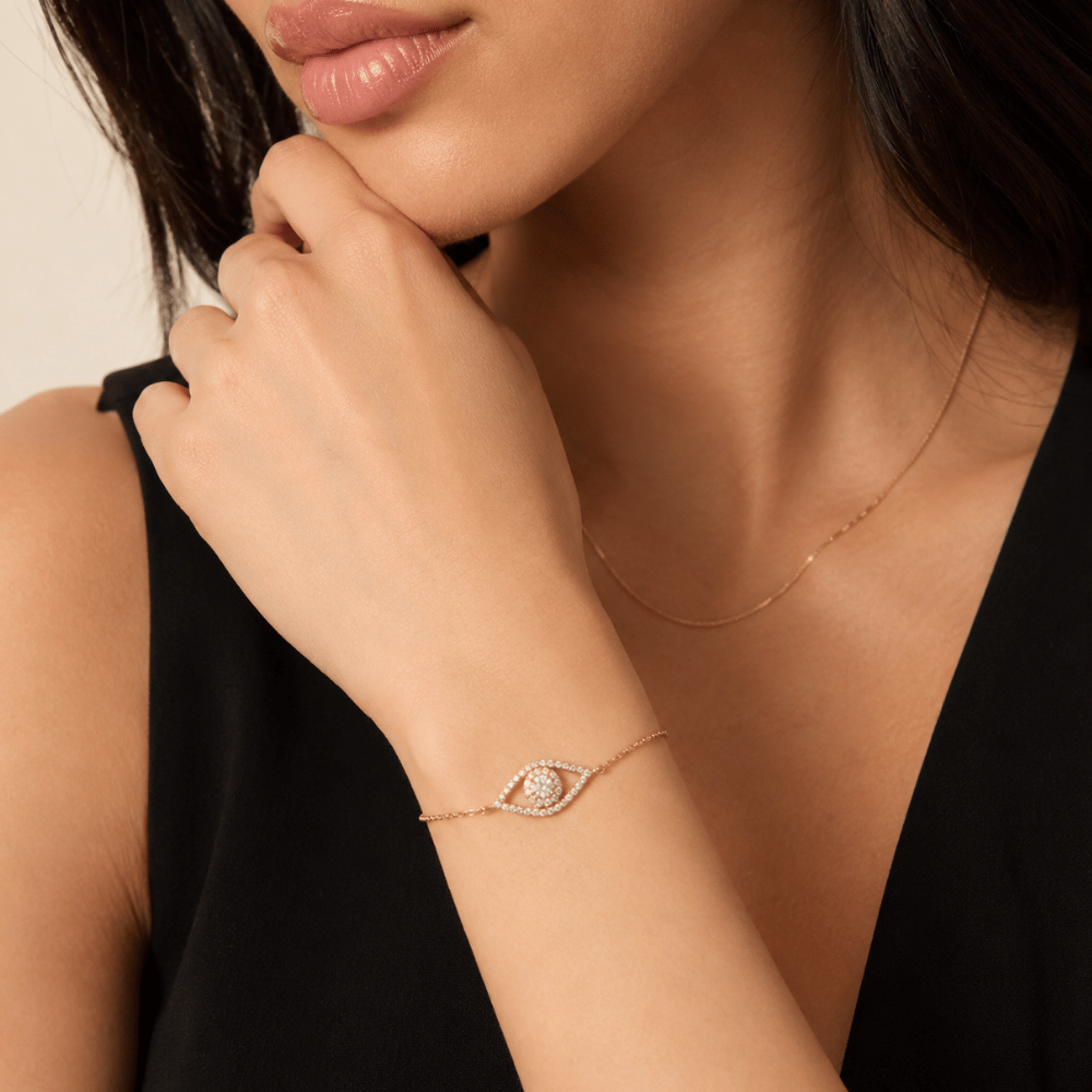 14 Karat Gold Plated CZ Evil Eye Friendship Bolo Bracelet