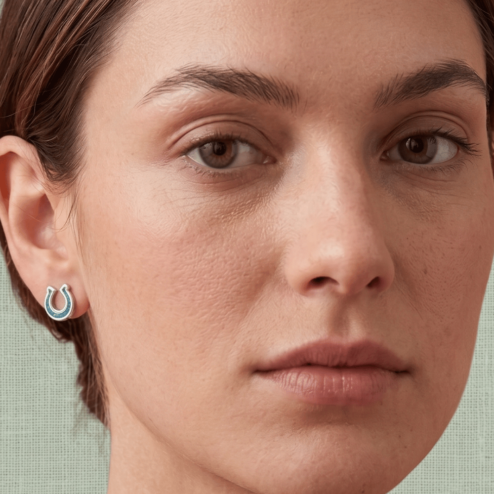 Oxidized Turquoise Chip Horseshoe Earrings