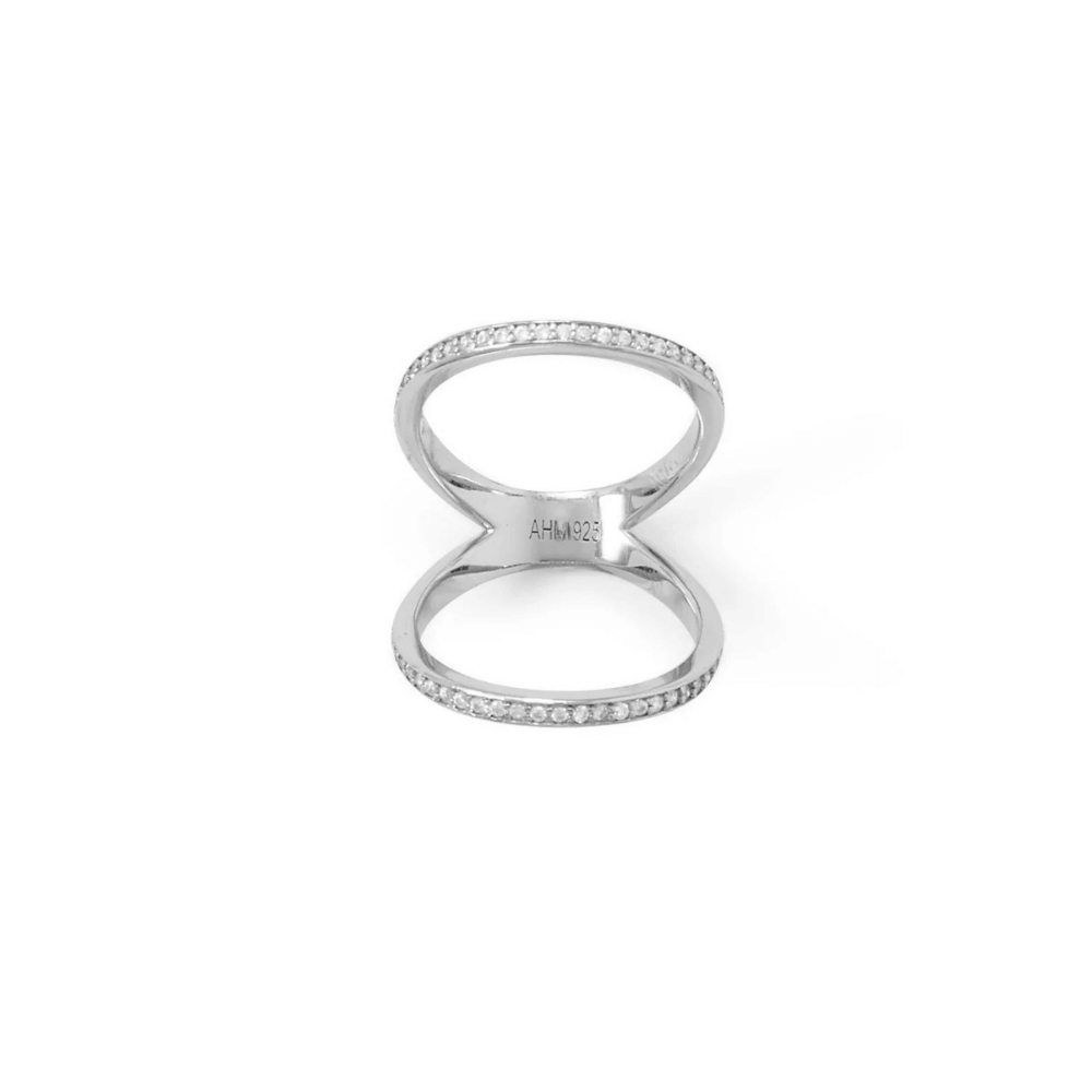 CZ Double Band Knuckle Ring - Silver - view 4