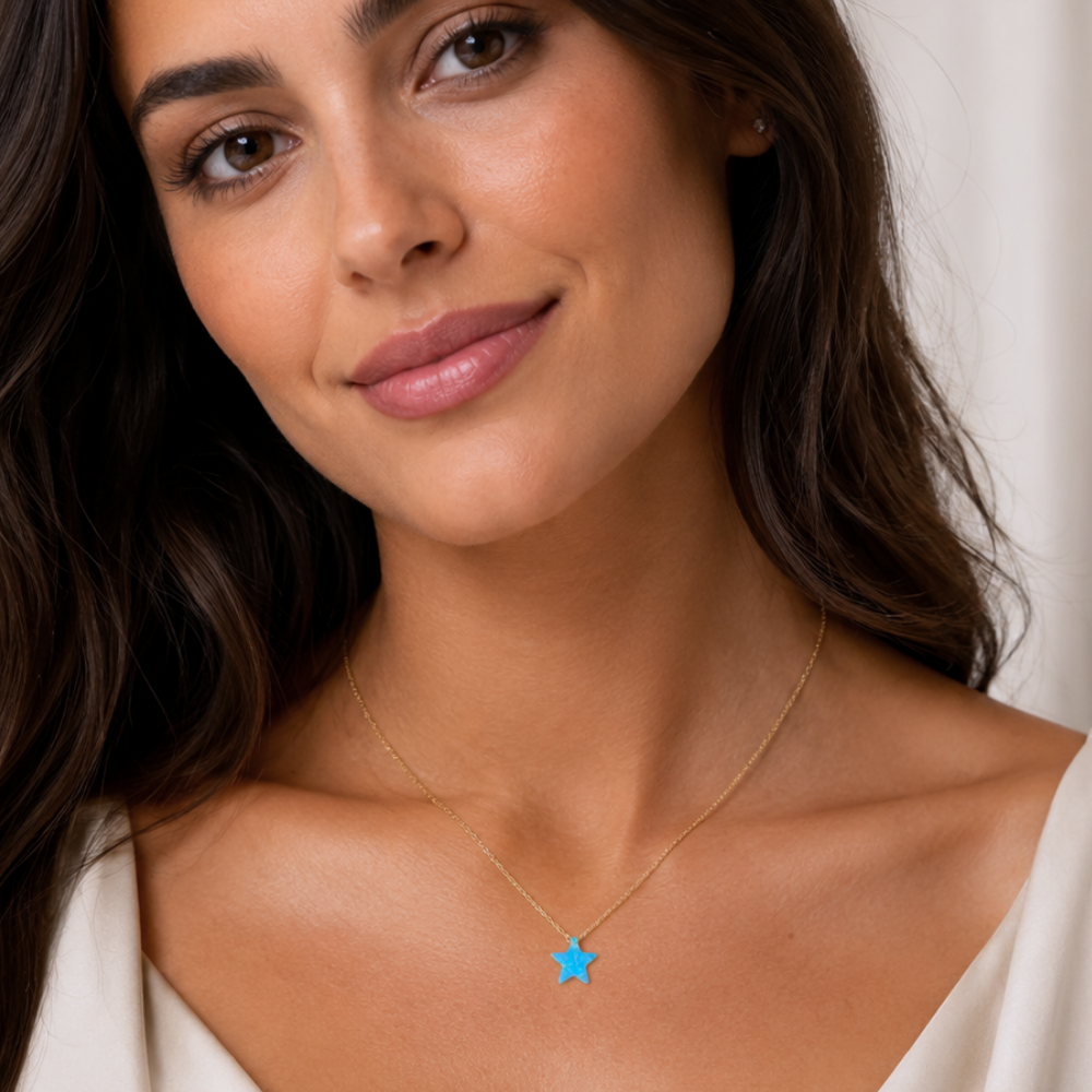16" + 2" 14 Karat Gold Plated Synthetic Opal Star Necklace