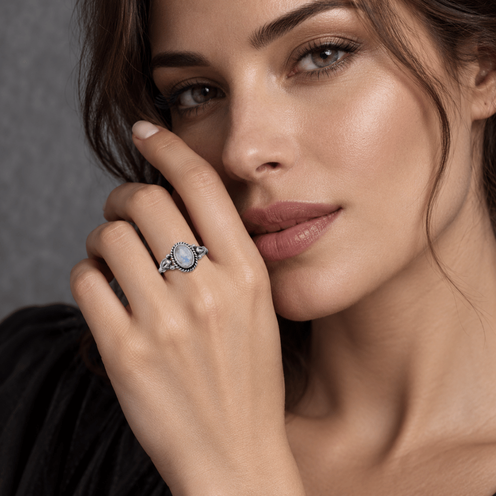 Oxidized Rainbow Moonstone Ring