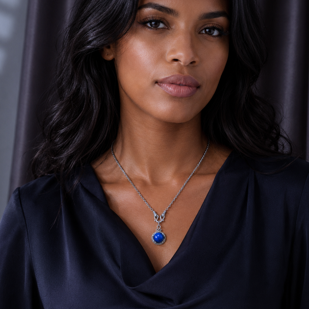 18" + 2" Oxidized Reversible Lapis and Rainbow Moonstone Necklace