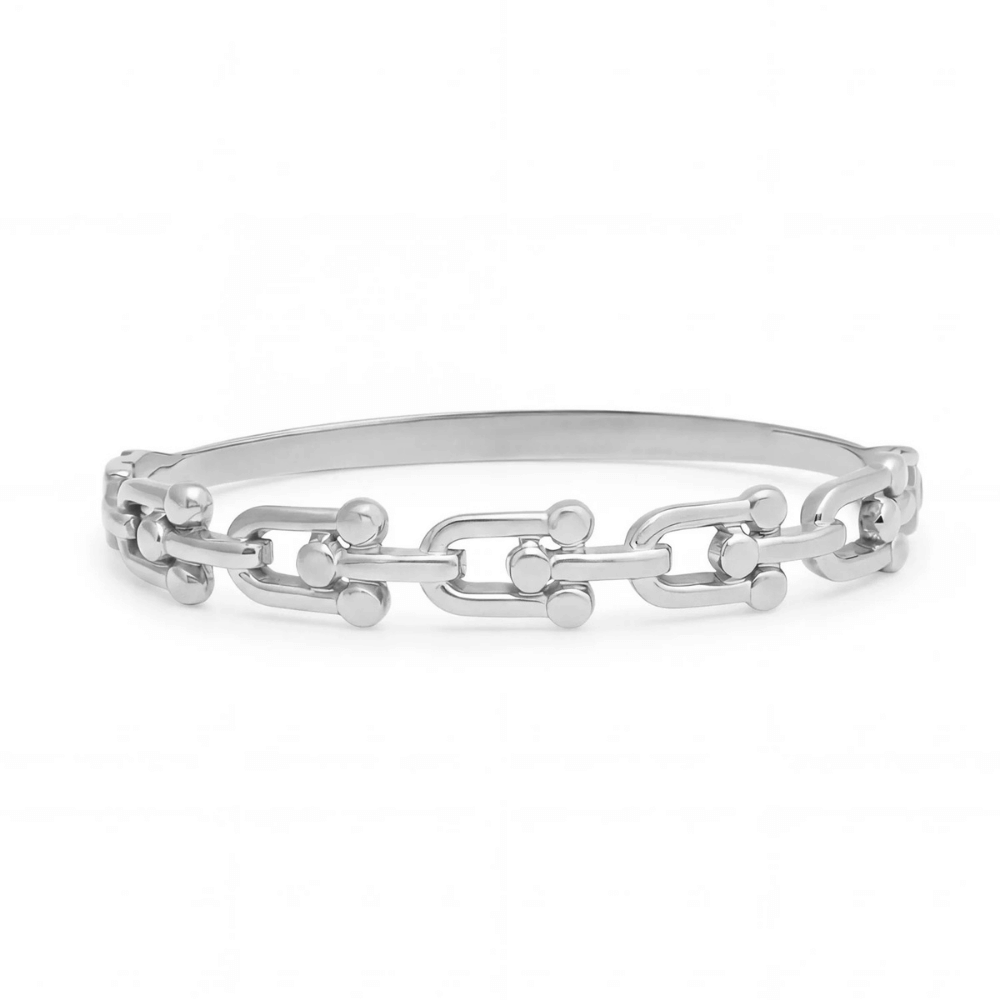 Stainless Steel Horse Bit Hinged Bangle Bracelet - Silver - view 5