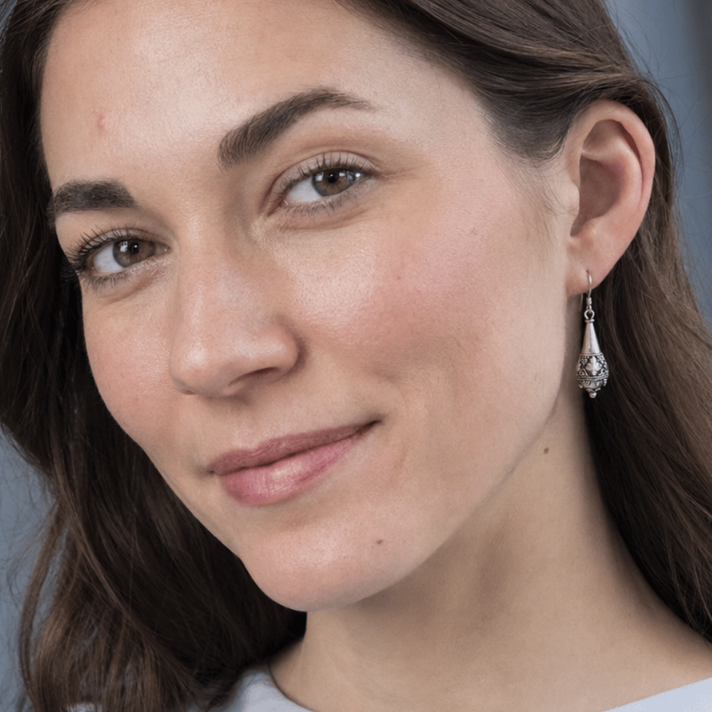 Oxidized Bali Pear Drop Earrings
