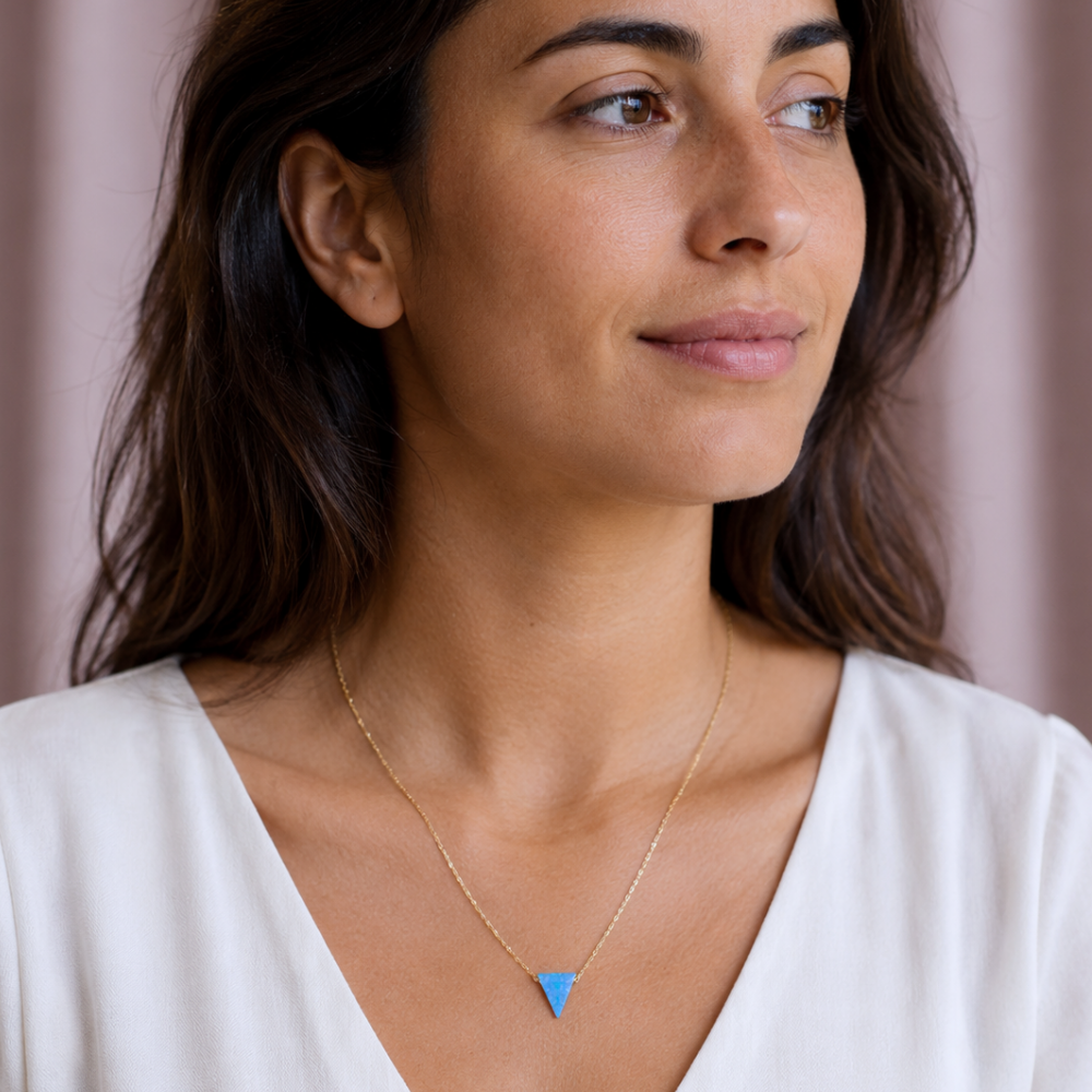16" + 2" 14 Karat Gold Plated Synthetic Opal Triangle Necklace