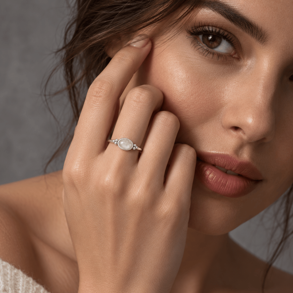 Dainty Oval Rainbow Moonstone Ring