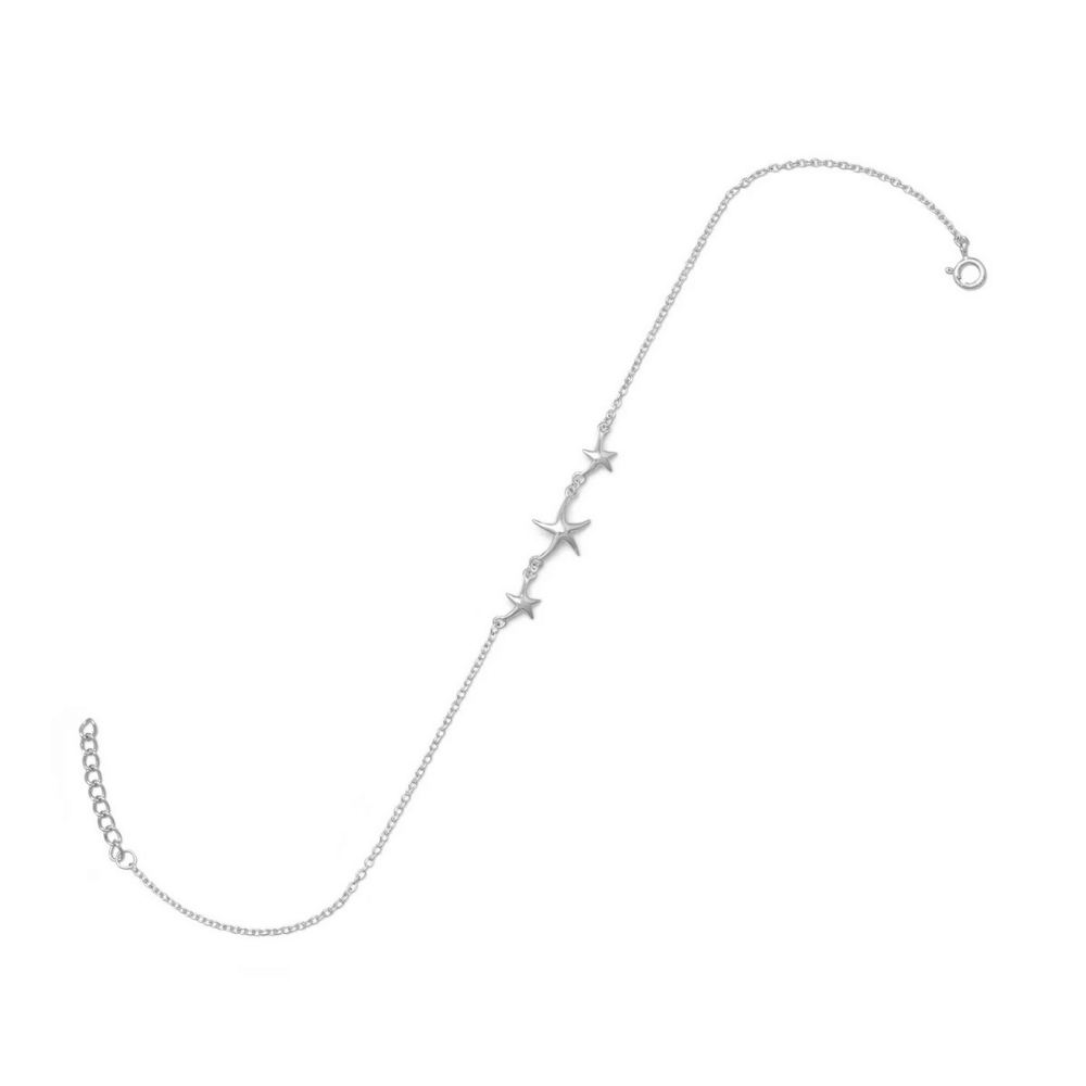 9" + 1" Rhodium Plated Charm Anklet