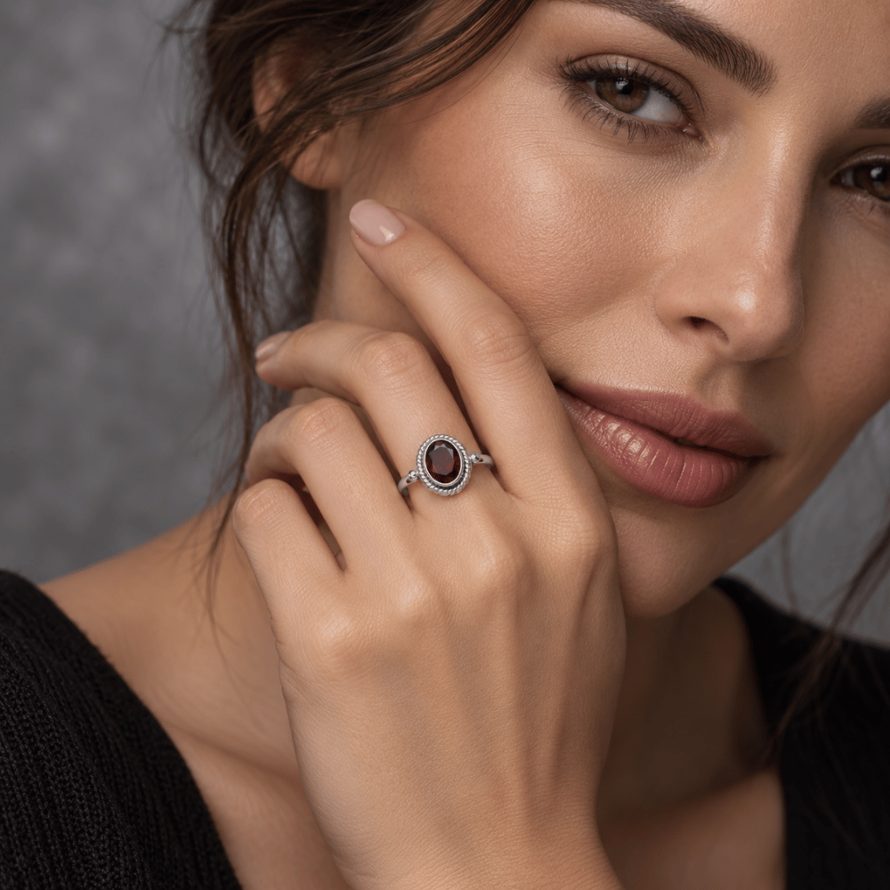 Faceted Garnet Ring with Rope Edge