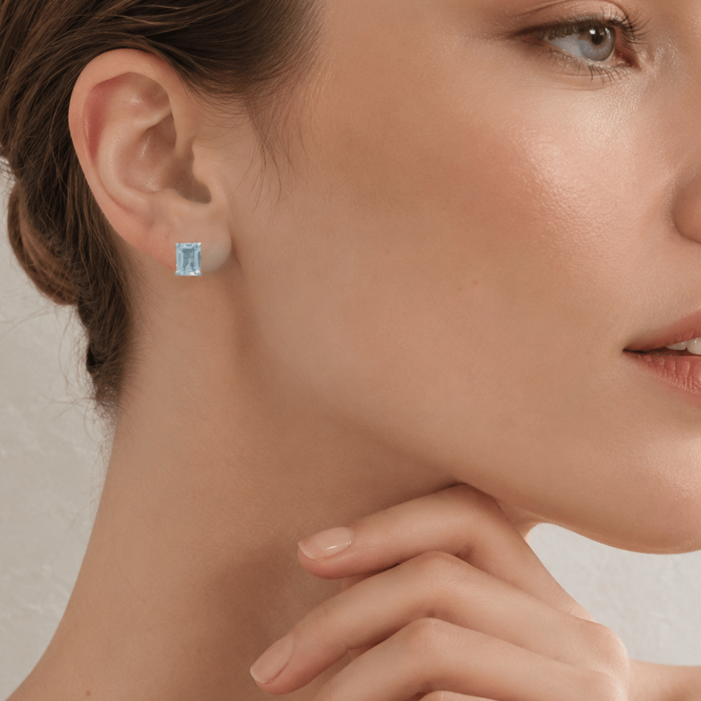 Rhodium Plated Sky Blue Topaz Earrings