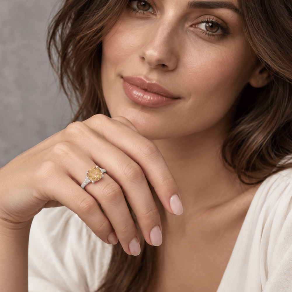 Sterling Silver Citrine and CZ Band - view 4