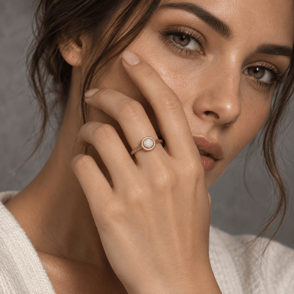 14 Karat Gold Plated Round Synthetic Opal Ring