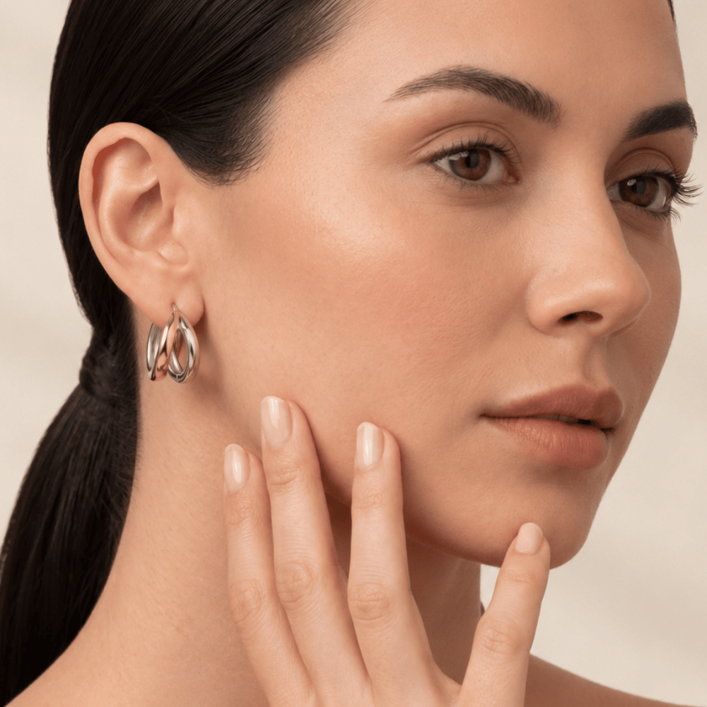 Two Tone Stainless Steel Split Hoop Earrings