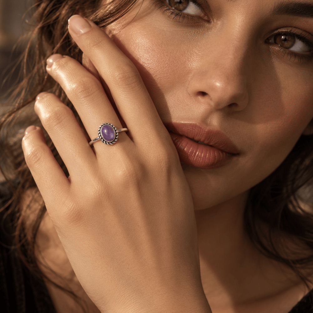 Delicate Oval Amethyst with Rope Edge Ring