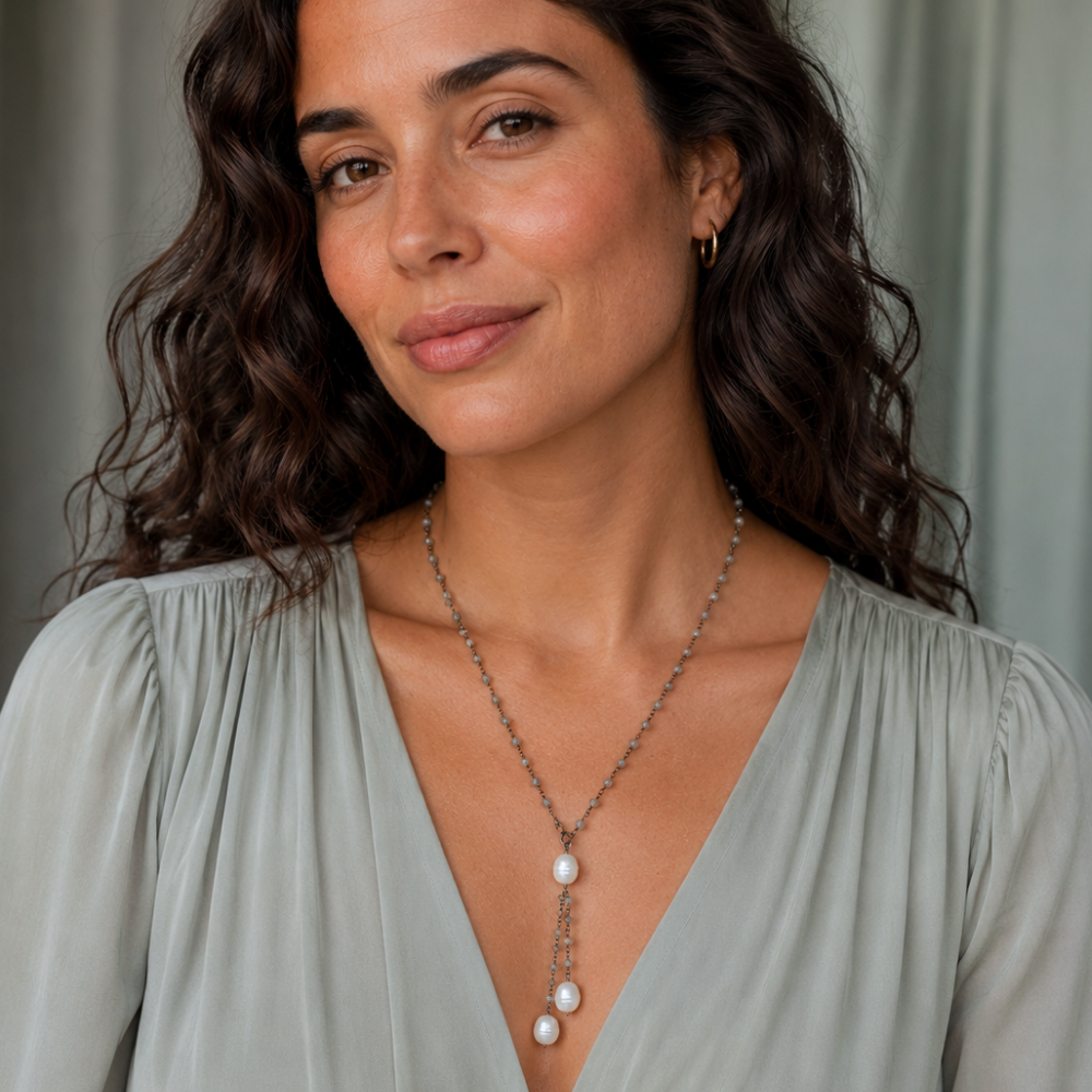 Labradorite Necklace with Cultured Freshwater Pearl Drop