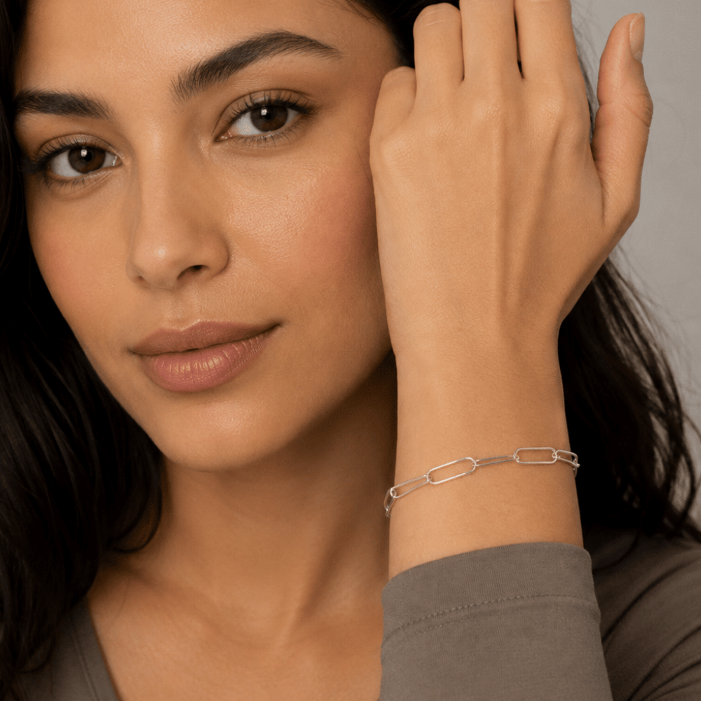 8" Rhodium Plated Paperclip Bracelet