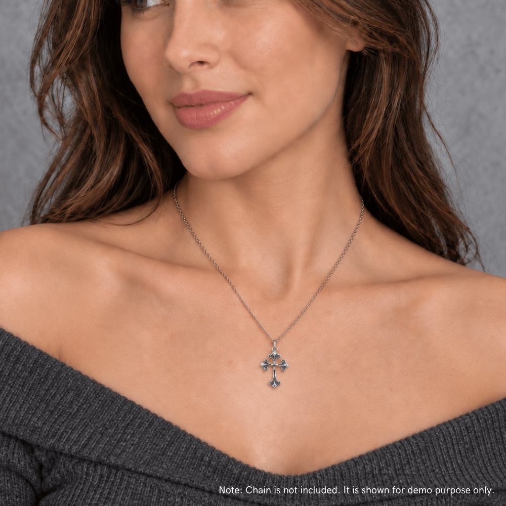 Oxidized Fleur De Lis Cross Pendant