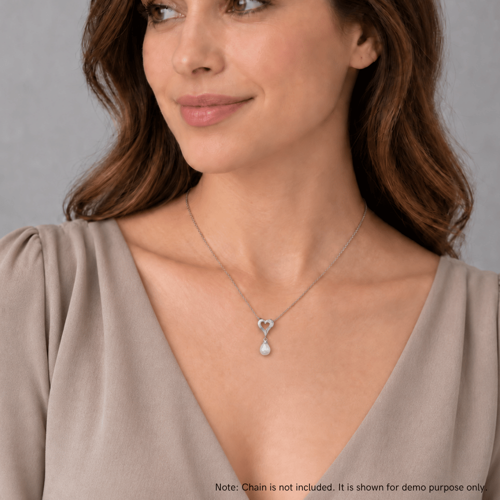 Rhodium Plated Cultured Freshwater Pearl and CZ Heart Slide Pendant - view 4