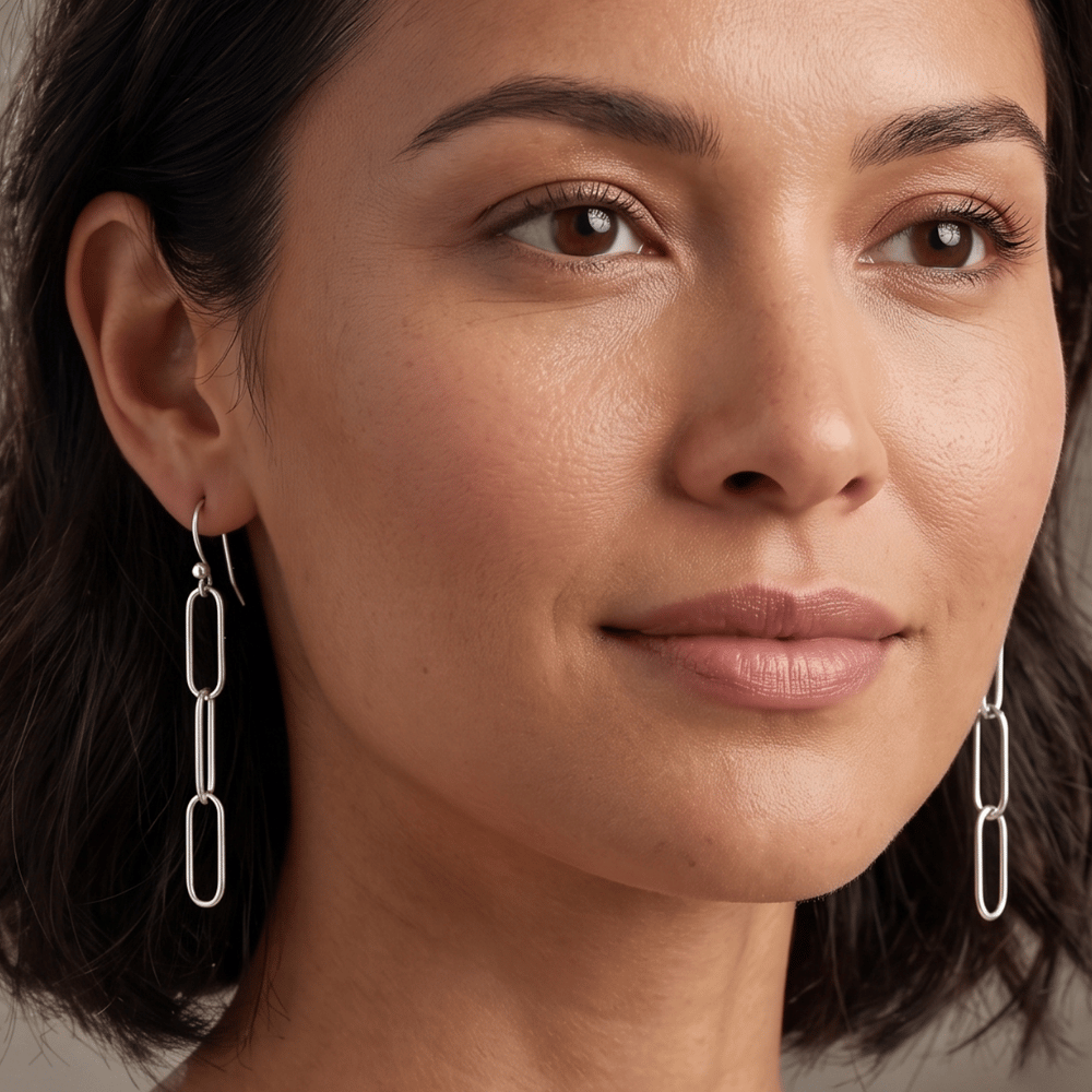 Rhodium Plated Paperclip French Wire Earrings