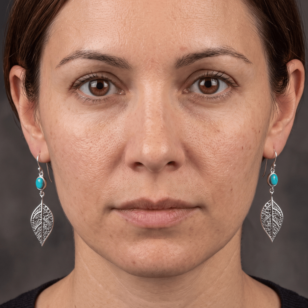 Oxidized Turquoise and Leaf French Wire Earrings
