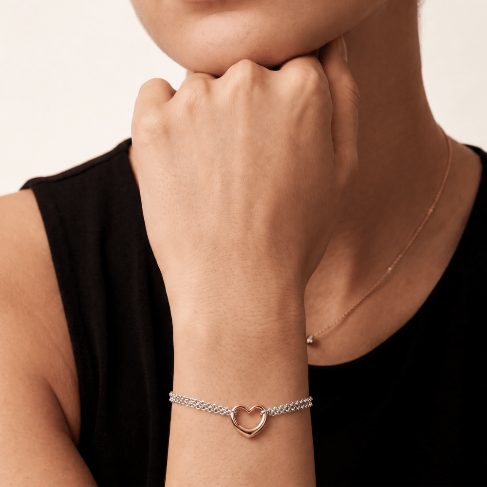 Two Tone Double Strand Open Heart Bracelet - view 4