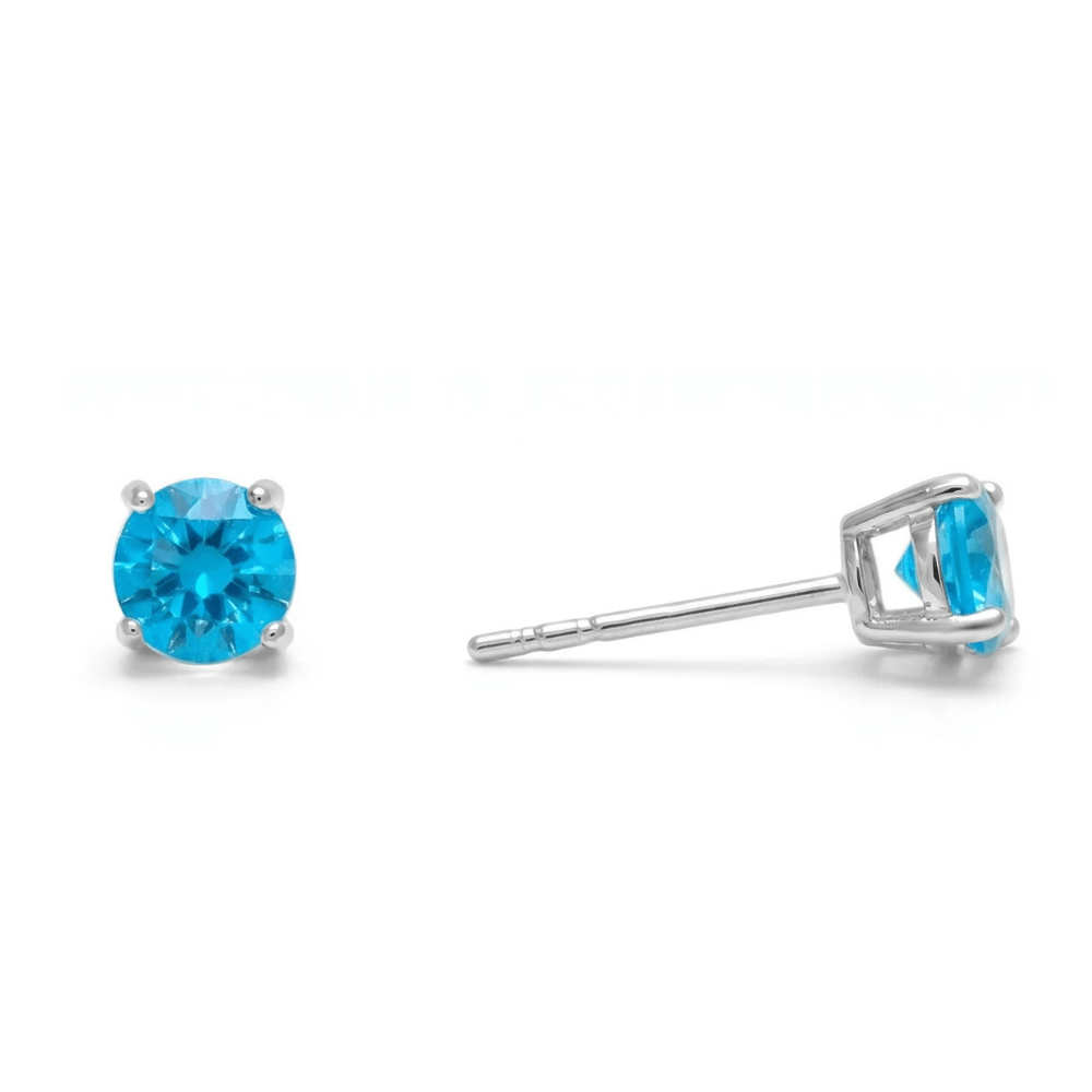 Rhodium Plated Birthstone Stud Earrings