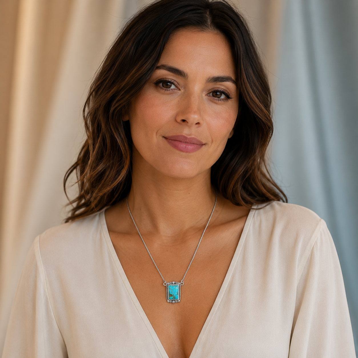 18" + 2" Oxidized Rope Edge Turquoise Necklace