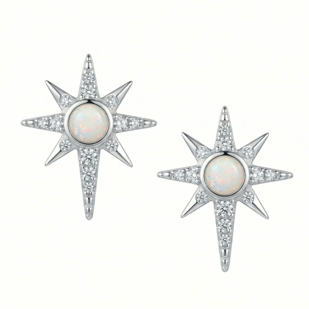 Synthetic Opal and CZ Northern Star Stud Earrings