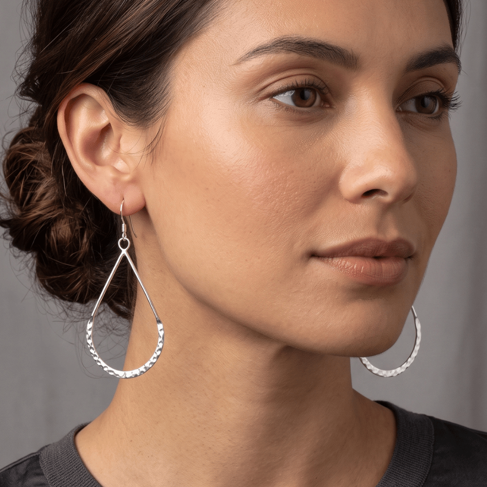 Hammered Pear Shape French Wire Earrings
