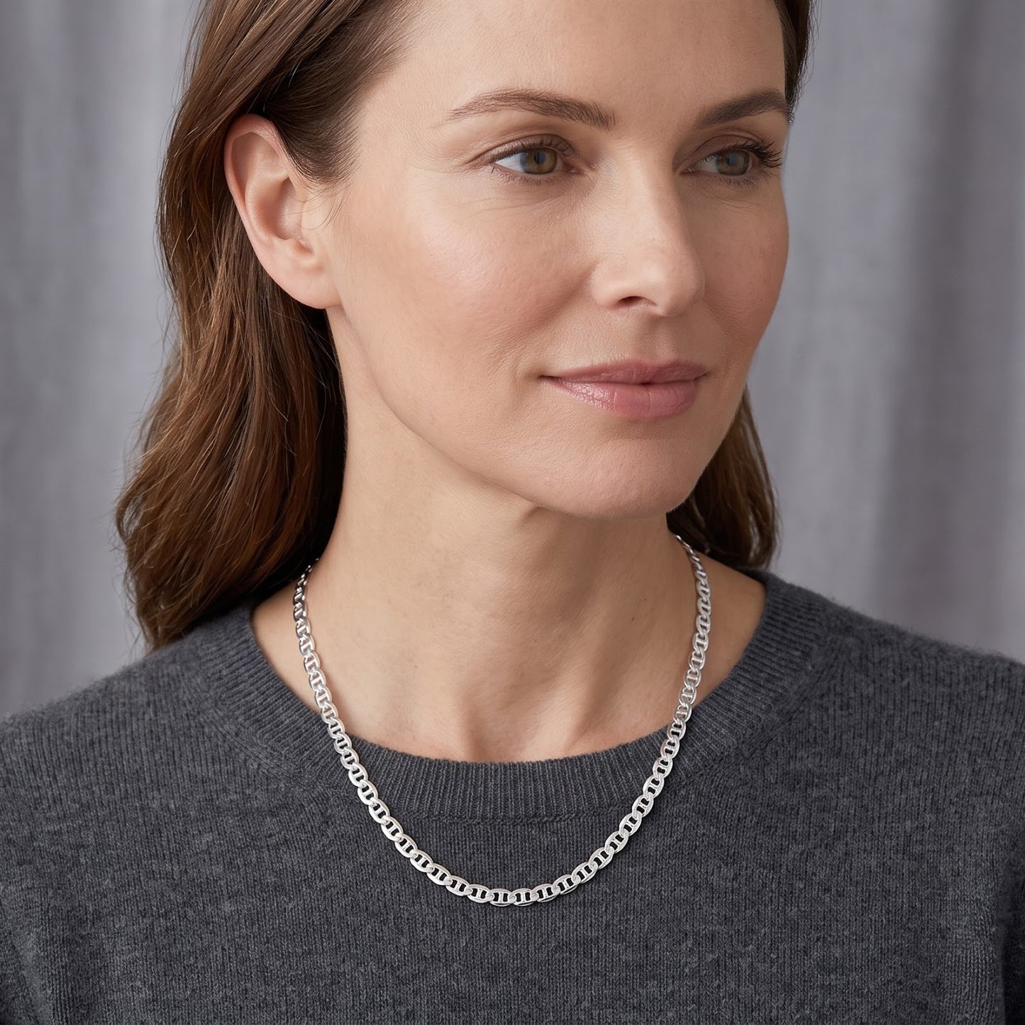 925 Sterling Silver Flat Marina Chain Necklace - 4mm