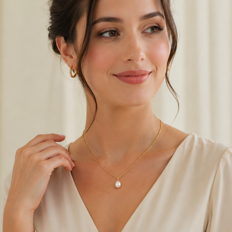 16" 18 Karat Gold PVD Stainless Steel Cultured Freshwater Pearl Drop Necklace