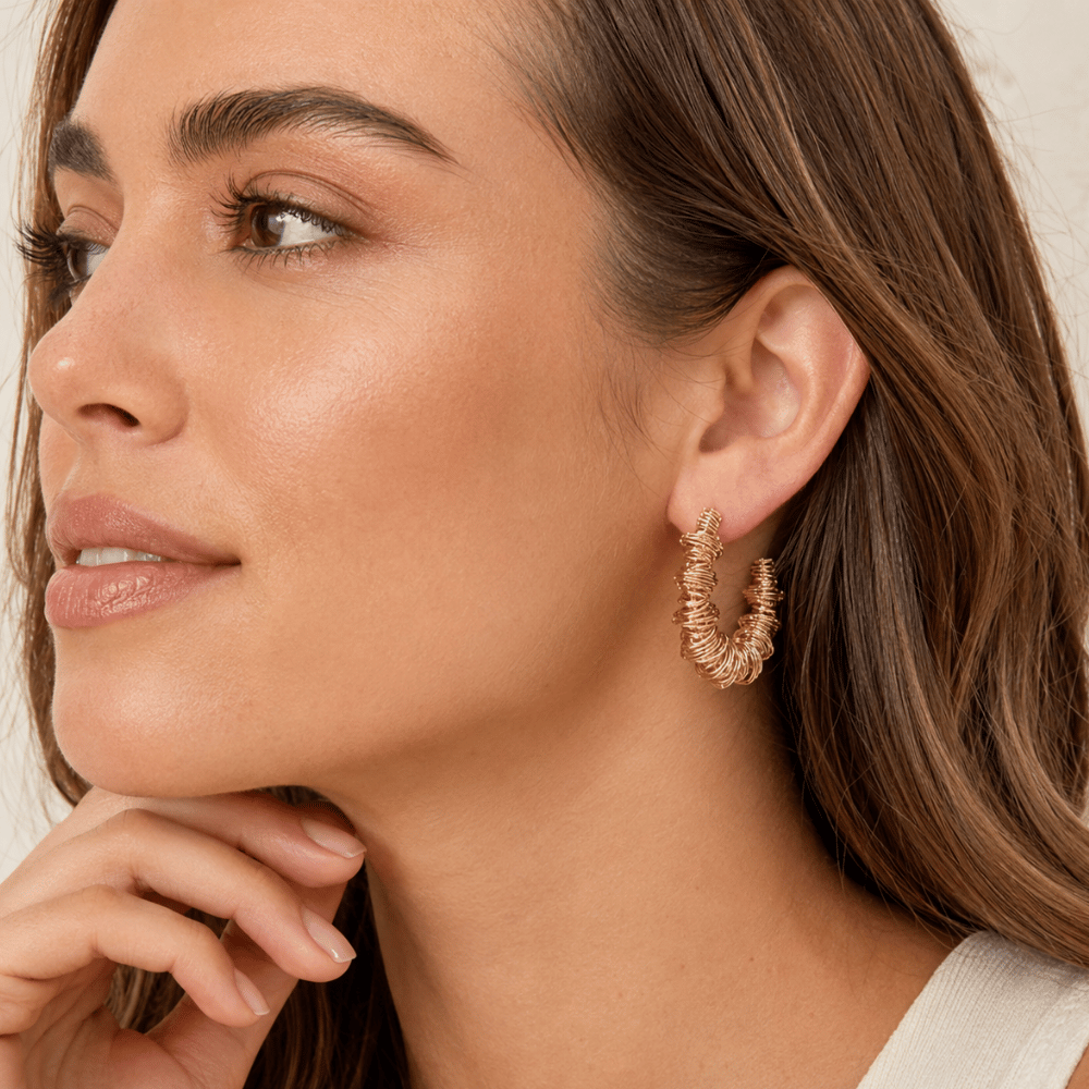 18 Karat Gold PVD Stainless Steel Wired Statement Hoop Earrings