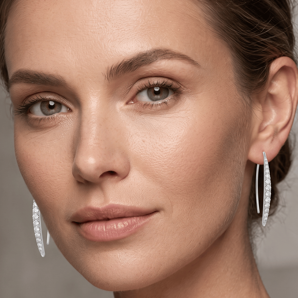 Rhodium Plated Graduated CZ Vertical Bar Earrings