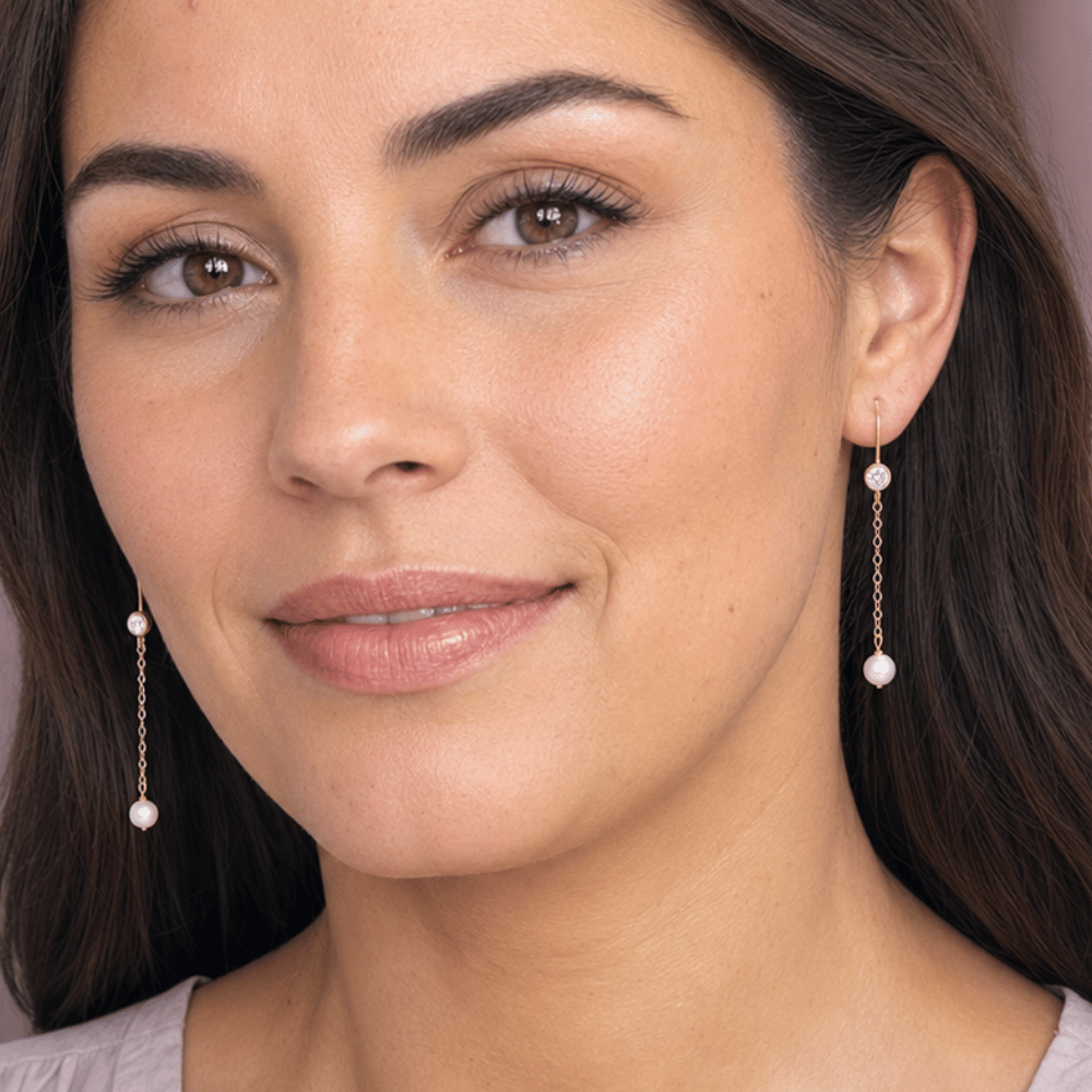 14/20 Gold Filled CZ and Cultured Freshwater Pearl Drop Earrings