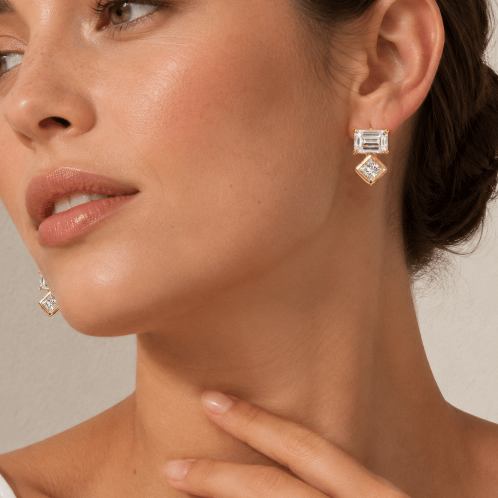 14 Karat Gold Plated Baguette and Square CZ Earrings