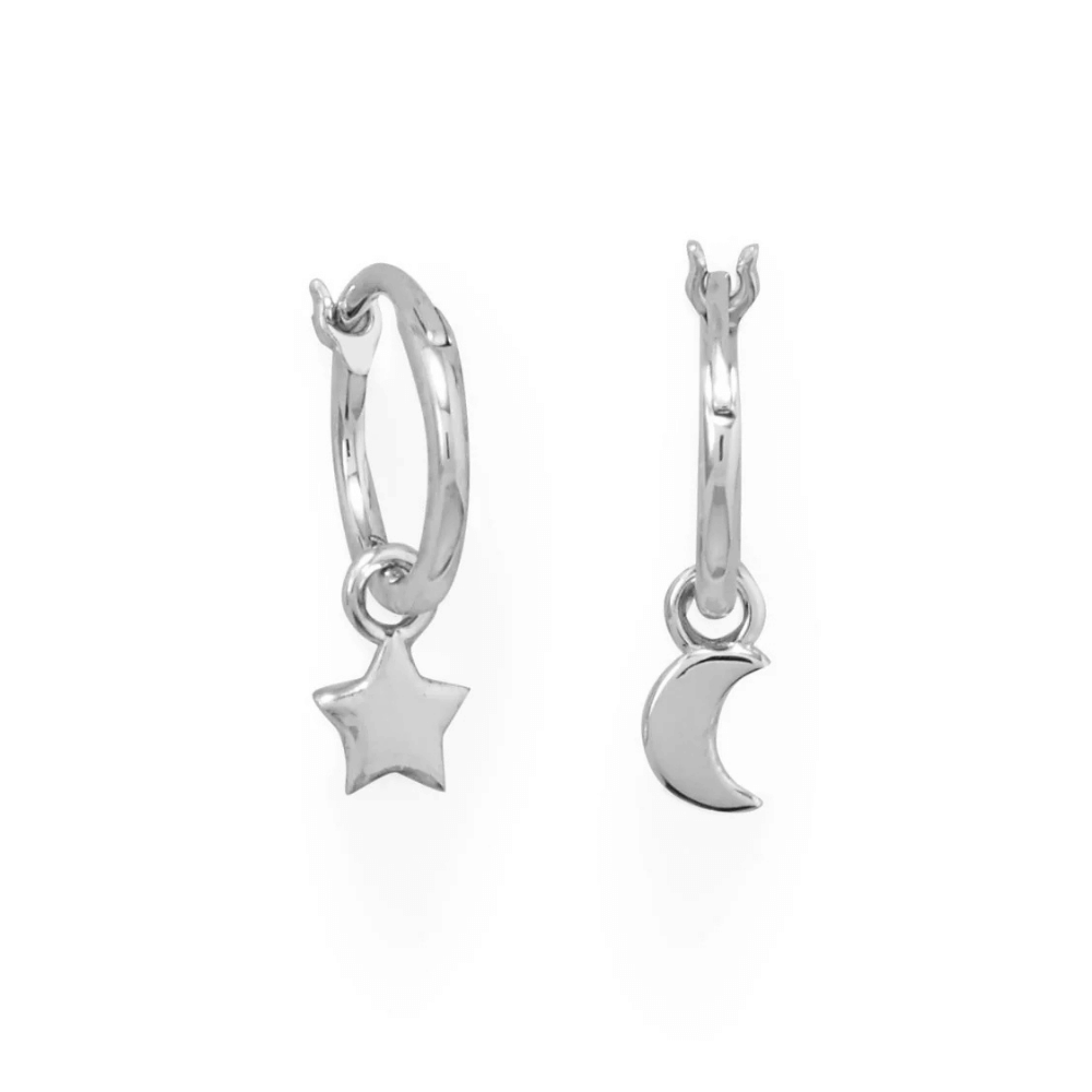 Moon and Star Charm Hoop Earrings