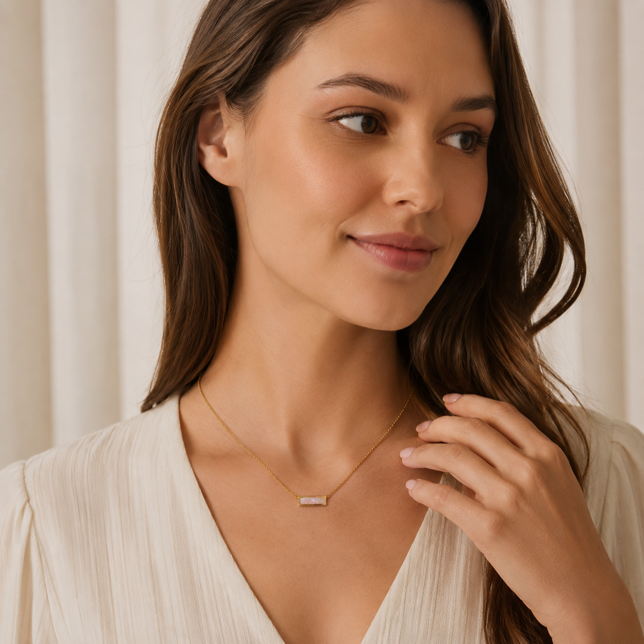 14 Karat Gold Plated Mini Synthetic Pink Opal Bar Necklace