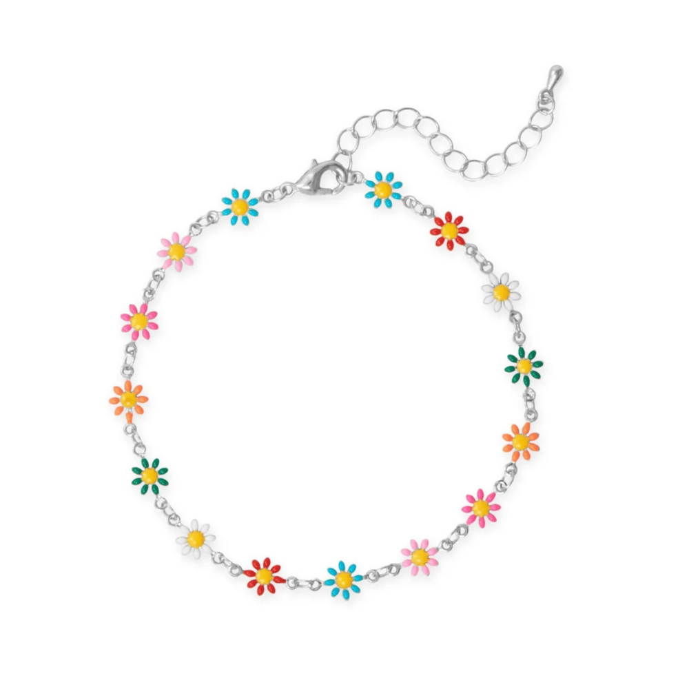 9" + 2" Multicolor Enamel Flower Fashion Anklet