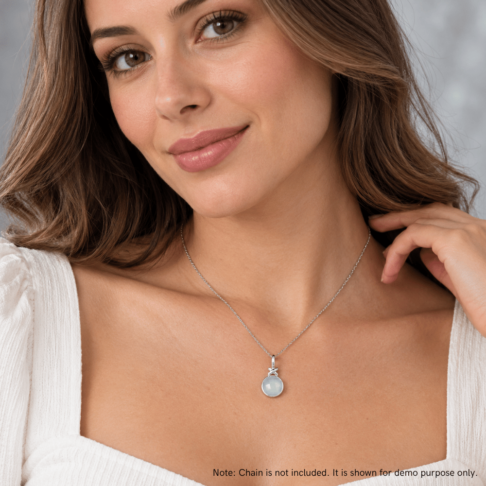 Faceted Sea Green Chalcedony Pendant with "X" Design
